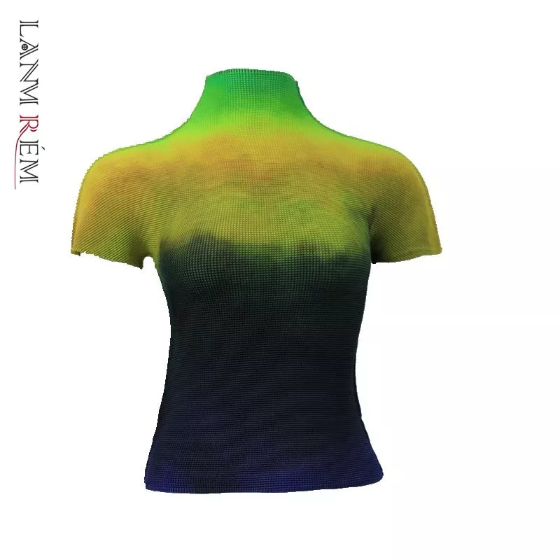 LANMREM 2023 Summer New All-match T-shirt For Famale High Quality Thin Style Elastic Fabric Short Sleeve Tops Women Causal YJ780