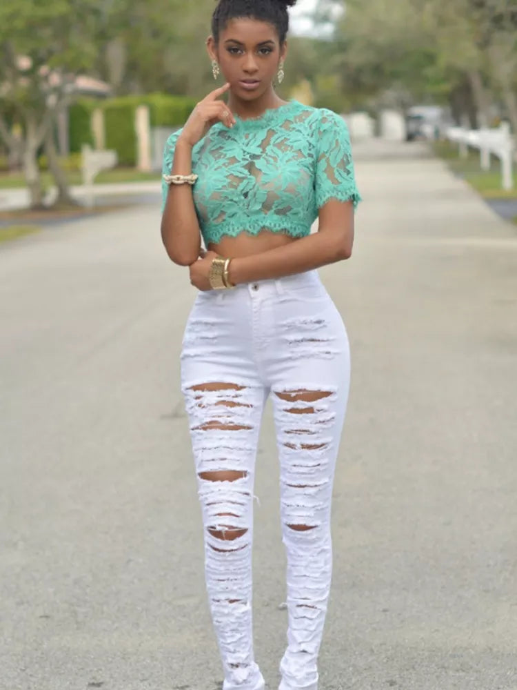 New Designer Denim Women 2022 High Waist Ripped Jeans for Women Skinny Black White Jeans Woman Elastic Slim Jean Female Femme